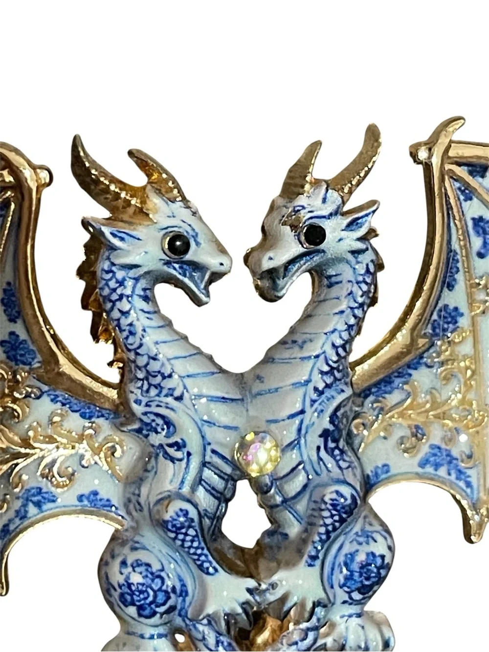 Chinese porcelain art Double-Headed Dragon Brooch